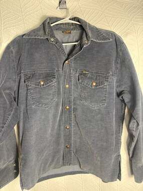 Vintage Big Yank Corduroy Long Sleeve Button Up Shirt Blue Mens